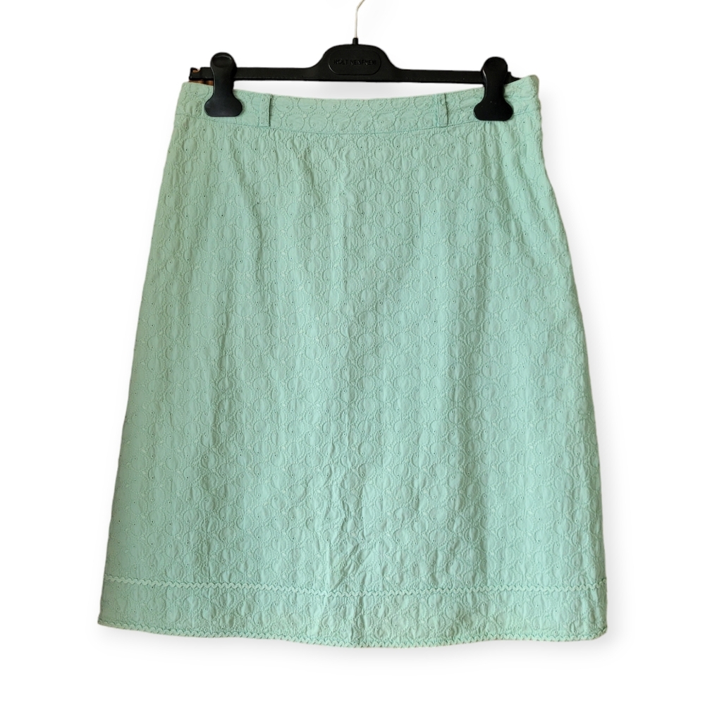 Eyelet Lace A-line Midi Skirt in Sea Foam Green size 8 cottagecore